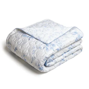 Couvre-lit en 100% satin de coton : dessin Bleu Floral blanc*Maison Héritage Outlet