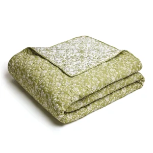 Couvre-lit XL en 100% satin de coton - dessin : Fleurs Vert - 220 x 250 cm*Chevignon Sale