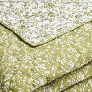 Couvre-lit XL en 100% satin de coton - dessin : Fleurs Vert - 220 x 250 cm*Chevignon Sale