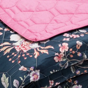 Couvre-lit XL Jardin secret Bleu foncé / Rose - 220 x 250 cm*Cacharel New