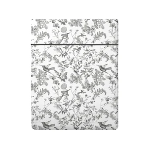 Drap plat satin de coton - Colibri floral Noir gris*Maison Héritage New