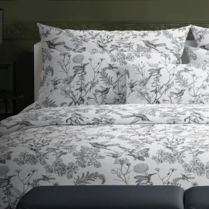 Drap plat satin de coton - Colibri floral Noir gris*Maison Héritage New
