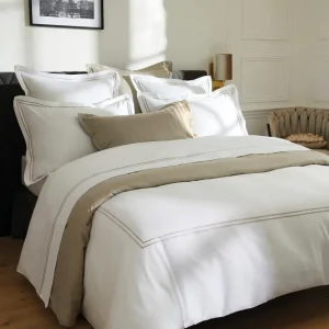 Drap plat satin de coton - Paris Taupe / Blanc*Maison Héritage Fashion