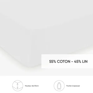 Drap-housse - lin / coton - Roses Blanche*Cacharel Clearance