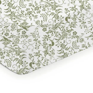 Drap-housse satin de coton - Birds Vert olive*Cacharel Online
