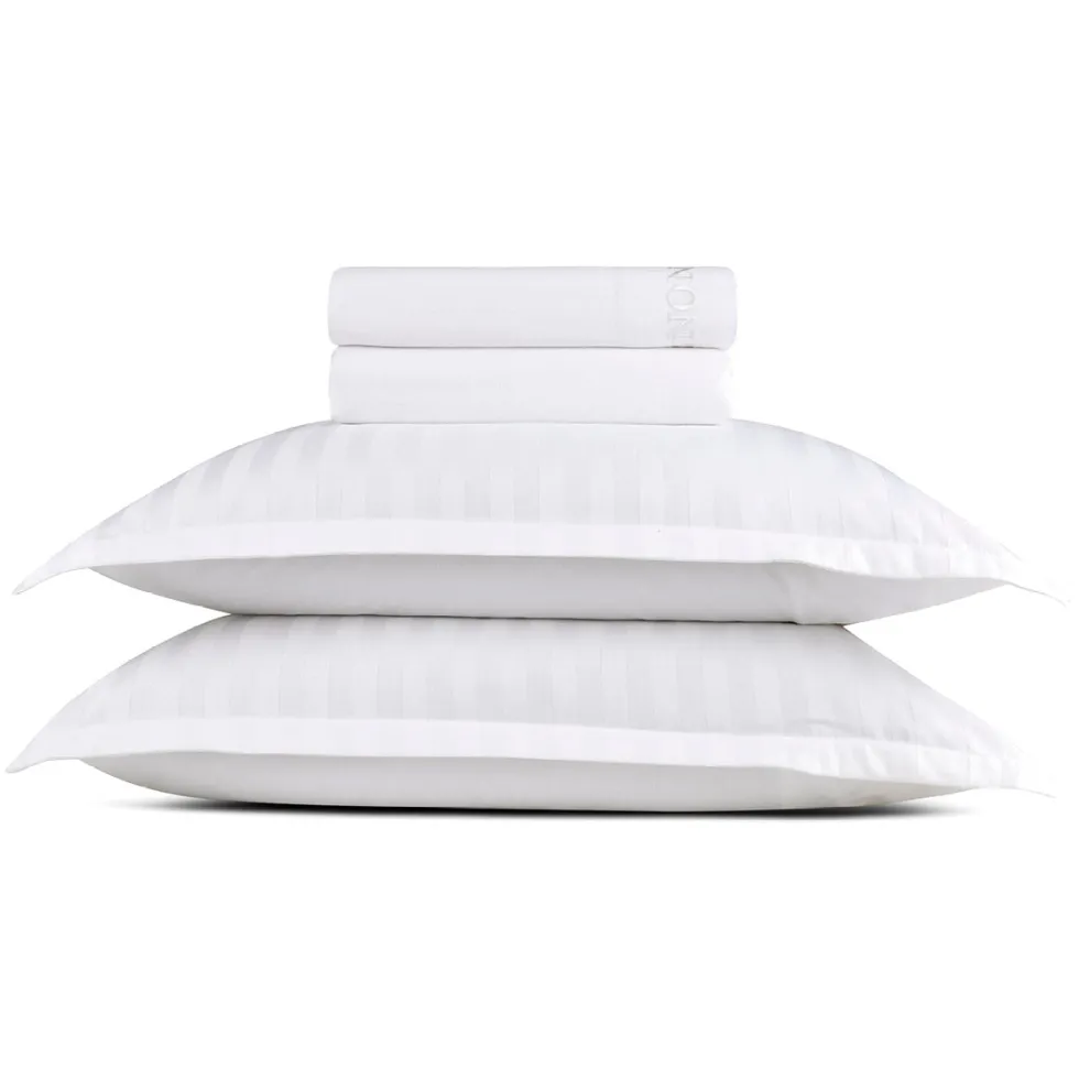 ensemble_de_draps__drapho_0-2.webp Ensemble de draps : drap-housse, drap plat, taie(s) d'oreiller en satin de coton - tissé Jacquard - rayures blanc*Chevignon Sale