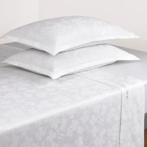 Ensemble de draps : drap-housse, drap plat, taie(s) d'oreiller en satin de coton - tissé Jacquard - Petit Chênes blanc*Rodier Best