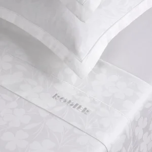 Ensemble de draps : drap-housse, drap plat, taie(s) d'oreiller en satin de coton - tissé Jacquard - Petit Chênes blanc*Rodier Best