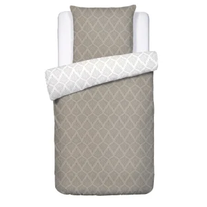 Housse de couette + taie(s) d'oreiller satin de coton - Vibrance végétale Taupe / Blanc*Chevignon Sale