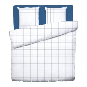 Housse de couette + taie(s) d'oreiller satin de coton - Grands carreaux blanc*Rodier Clearance
