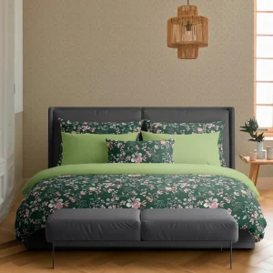 Housse de couette + taie(s) d'oreiller satin de coton - Murmure floral Vert*Rodier Fashion