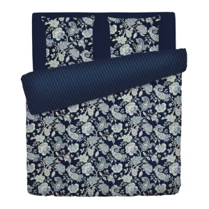 Housse de couette + taie(s) d'oreiller satin de coton - Kashmir Bleu foncé*Maison Héritage Discount