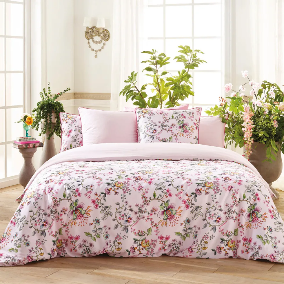 housse_de_couette__taies__2-175.webp Housse de couette + taie(s) satin de coton - Jardin Secret Blanc / Rose Blush*Cacharel Discount