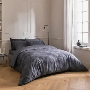 Housse de couette + taie(s) d'oreiller satin de coton - Toile Fleurie Noir / Gris*Rodier Best