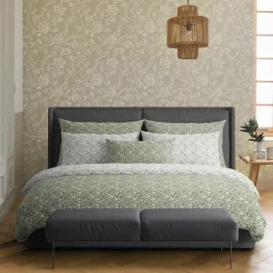 Housse de couette + taie(s) d'oreiller satin de coton - Parterre de Roses vert*Rodier Sale