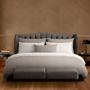Housse de couette + taie(s) d'oreiller satin de coton - Vibrance végétale Taupe / Blanc*Chevignon Sale