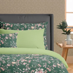 Housse de couette + taie(s) d'oreiller satin de coton - Murmure floral Vert*Rodier Fashion