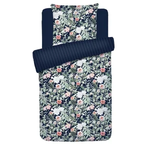 Housse de couette + taie(s) d'oreiller satin de coton - Nuit Florale bleu foncé*Rodier Online