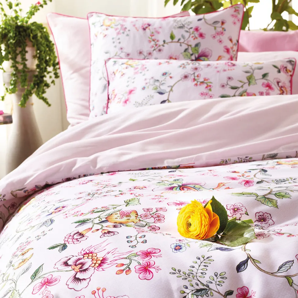 housse_de_couette__taies__3-174.webp Housse de couette + taie(s) satin de coton - Jardin Secret Blanc / Rose Blush*Cacharel Discount