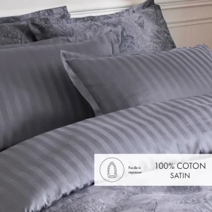 Housse de couette + taie(s) d'oreiller satin de coton - Toile Fleurie Noir / Gris*Rodier Best