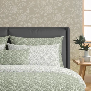 Housse de couette + taie(s) d'oreiller satin de coton - Parterre de Roses vert*Rodier Sale