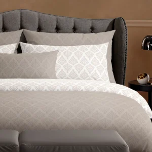 Housse de couette + taie(s) d'oreiller satin de coton - Vibrance végétale Taupe / Blanc*Chevignon Sale
