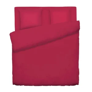 Housse de couette satin de coton + 2 taies - Aurore Uni Rouge*Cacharel Discount