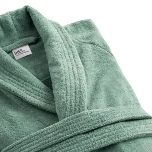 Peignoir avec col châle en coton velours ultra doux et absorbant - Vert bouteille*Ines by Ines de la Fressange Online