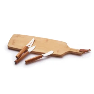 Planche à découper rectangulaire avec poignée + set de 3 couteaux à fromage - Bambou*Sauter Online
