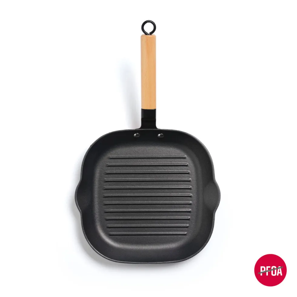 pole_gril_en_fonte_dacier_2.webp Poêle gril en fonte d'acier 28 cm avec manche en bois - Noir*Brandt Online