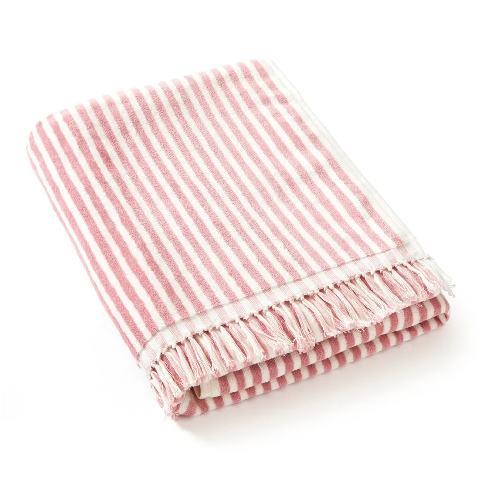 serviette_de_plage__rayur_0-9.webp Serviette de plage à rayures en 100% coton - ultra douce et absorbante - Bahamas rose*Rodier Clearance