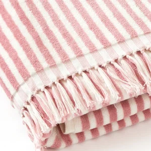 Serviette de plage à rayures en 100% coton - ultra douce et absorbante - Cuba rose - 90 x 180 cm*Chevignon Discount