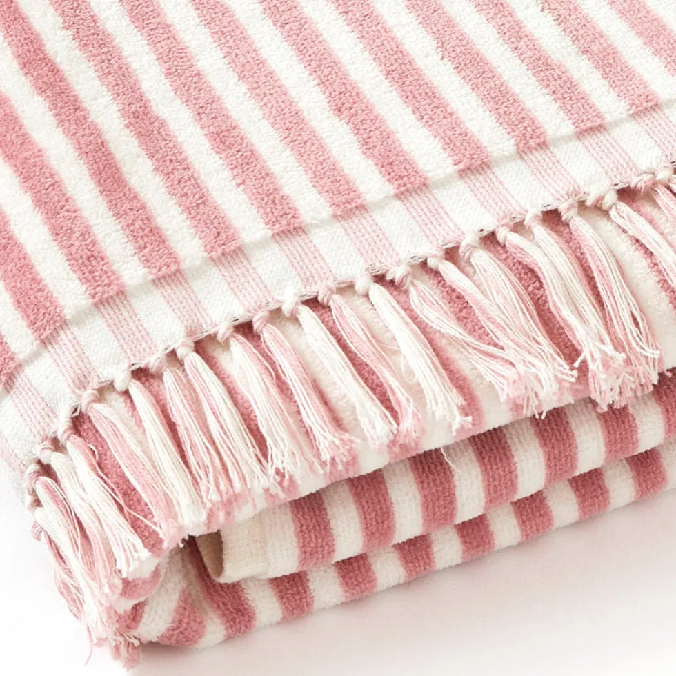 serviette_de_plage__rayur_1-9.webp Serviette de plage à rayures en 100% coton - ultra douce et absorbante - Bahamas rose*Rodier Clearance