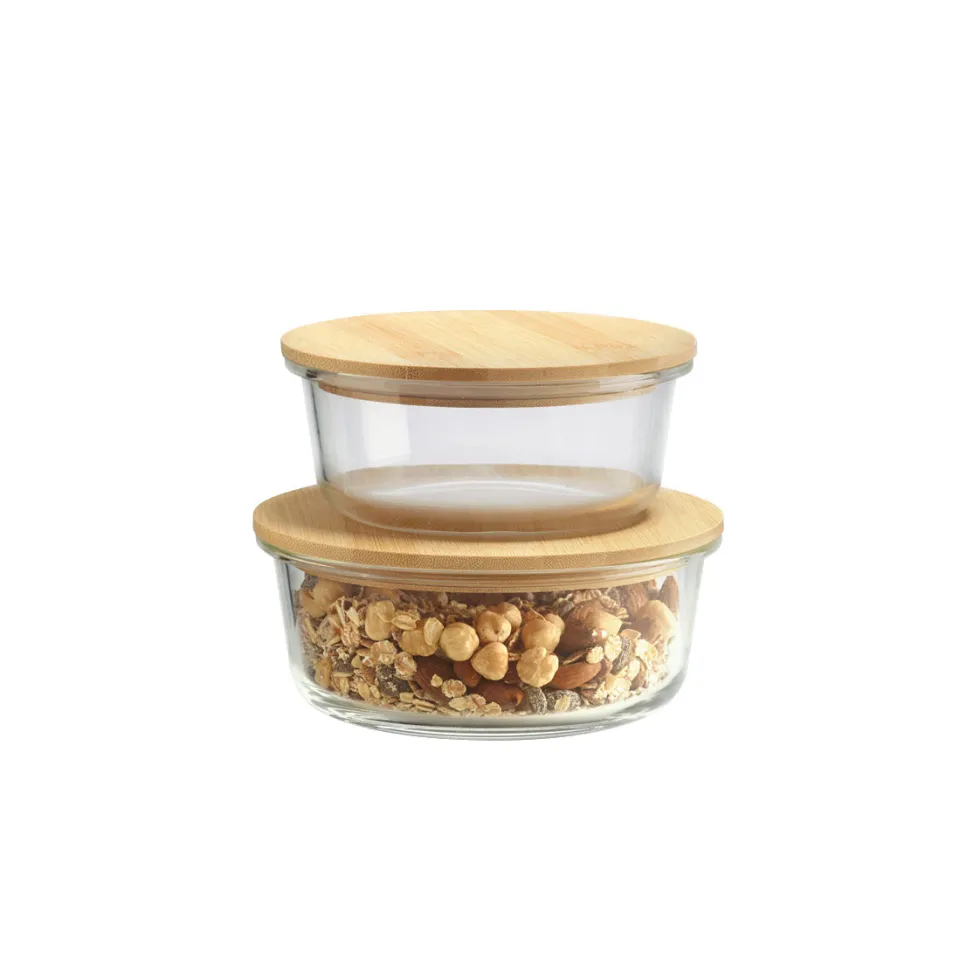 set_de__bocaux_bas_en_ver_0.webp Set de 2 bocaux bas en verre avec couvercle en bambou – transparent*Kalorik Outlet