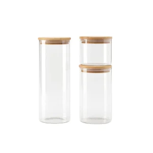 Set de 3 bocaux en verre avec couvercle en bambou – transparent*Kalorik Best