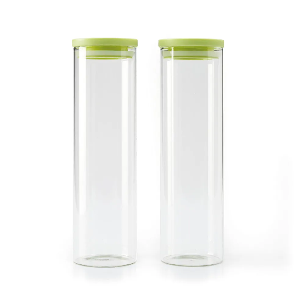 set_de__botes_en_verre_av_0-2.webp Set de 2 boîtes en verre avec couvercle en plastique – transparent et vert – 2l*Brandt Best
