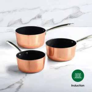 Set de 3 casseroles Alux Pro - en aluminium forgé et acier inoxydable - 16 + 18 + 20 cm - Cuivre*Sauter Fashion