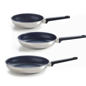 Set de 3 poêles - revêtement anti-adhésif - acier inoxydable - Argenté*Brandt Outlet