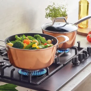 Set de 3 poêles en aluminium forgé et acier inoxydable - 20 + 24 + 28 cm - Cuivre*Brandt Hot