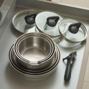 Set de 3 poêles en inox revêtement anti-adhérent avec poignée amovible*Sauter Outlet