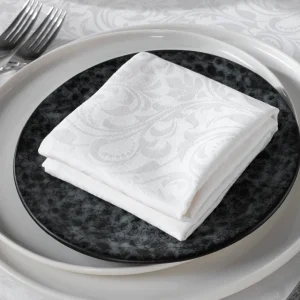 Set de 4 serviettes tissé Jacquard Fleurette - 50 x 50 cm - Blanc*Sauter Discount