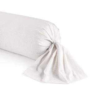 Taie de traversin satin de coton - Traits fins Taupe*Maison Héritage Outlet