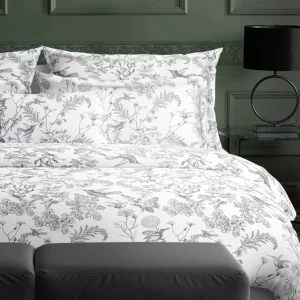 Taie(s) d'oreiller satin de coton - Colibri Floral Noir gris*Maison Héritage Sale