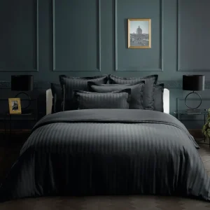 Taie(s) d'oreiller satin de coton rayure tissé Jacquard - Noir*Maison Héritage New