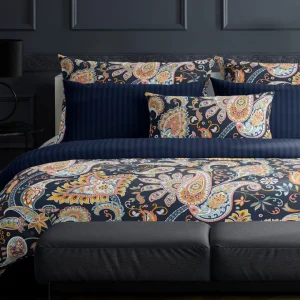 Taie(s) d'oreiller satin de coton - Indienne Bleu foncé / Doré*Maison Héritage Best
