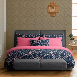 Taie(s) d'oreiller satin de coton - Murmure floral Bleu foncé / Rose*Rodier Best