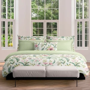 Taie(s) d'oreiller satin de coton - Fleurs de la forêt Vert*Maison Héritage Fashion
