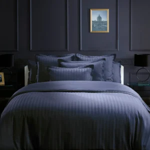 Taie(s) d'oreiller satin de coton Jacquard woven - Bleu foncé*Maison Héritage Outlet