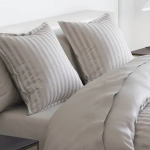 Taie(s) d'oreiller satin de coton rayure tissé jacquard - Taupe*Cacharel Sale