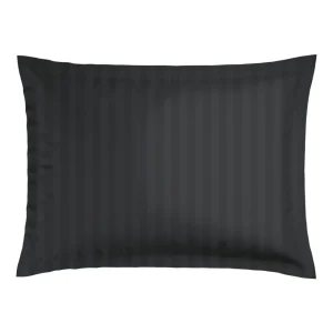 Taie(s) d'oreiller satin de coton rayure tissé Jacquard - Noir*Maison Héritage New